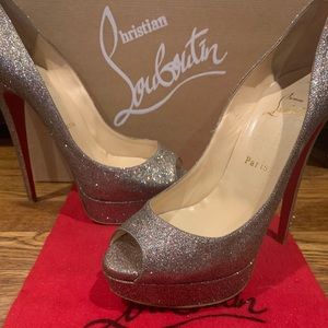 $SOLD$ christian louboutin glitter lady peep toe heels 38